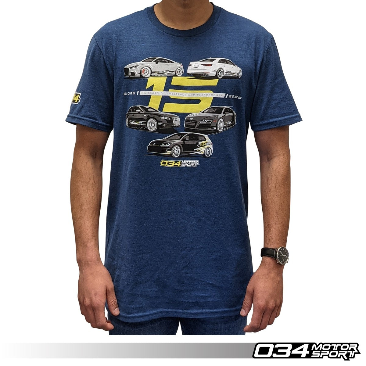 034 Motorsport 15th Anniversary Commemorative T-Shirt, Deep Royal Fleck