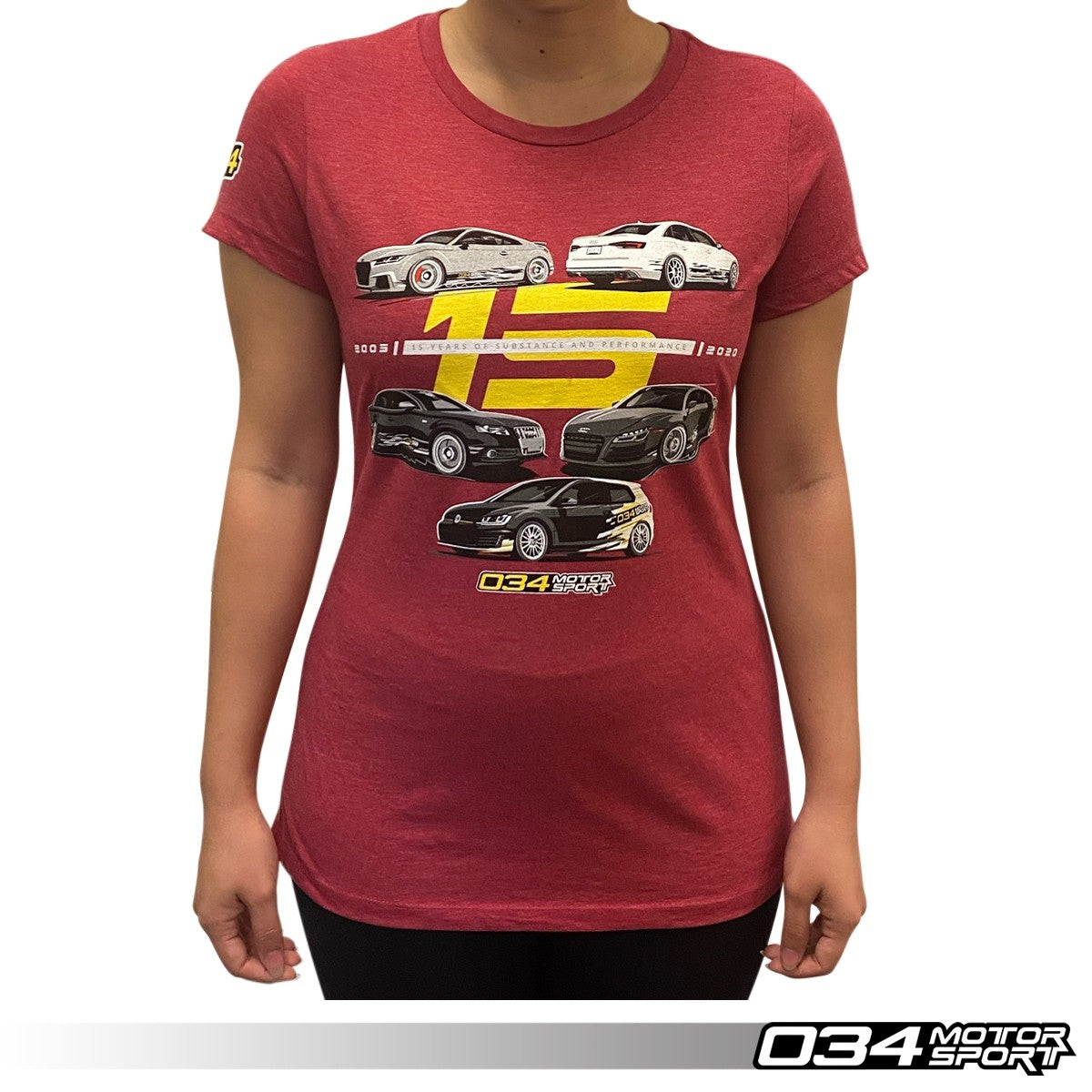 034 Motorsport 15th Anniversary Commemorative T-Shirt, Heathered Red, Women's