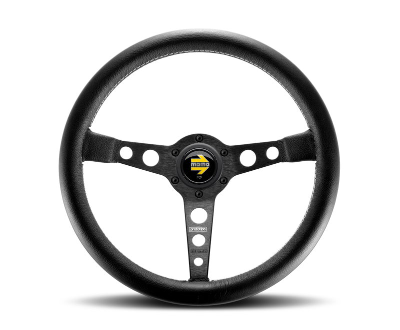 Momo Prototipo Steering Wheel 350 mm - Black Leather/Wht Stitch