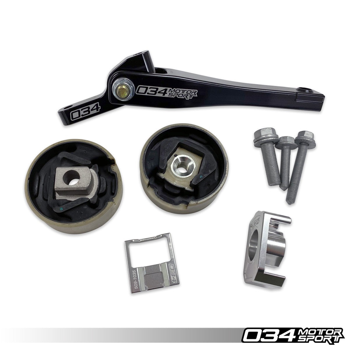 034 Motorsport Billet Spherical Dogbone Mount Performance Pack With Dogbone Pucks, Audi 8V A3-S3, 8S TT-TTS, And Volkswagen MK7 MK7.5 Golf-GTI-R With Manual Or 6-Speed Dsg