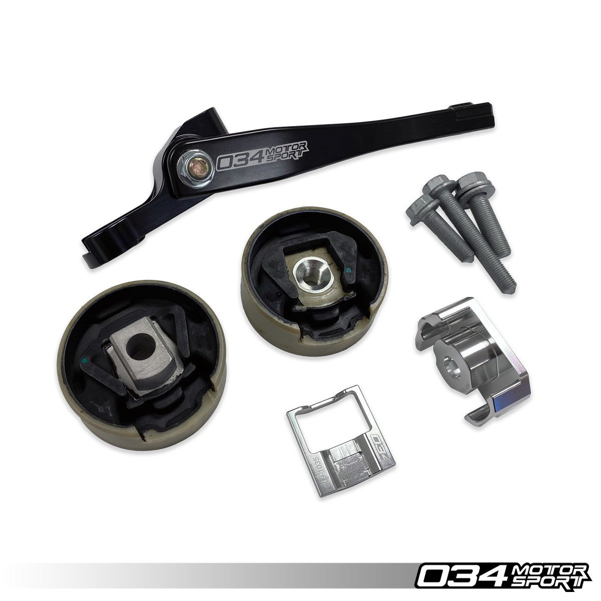 034 Motorsport Billet Spherical Dogbone Mount Performance Pack With Dogbone Pucks, Audi 8V.5A3-S3 And Volkswagen Mk7.5 Golf-Golf R-GTI-Jetta With 7-Speed Dsg