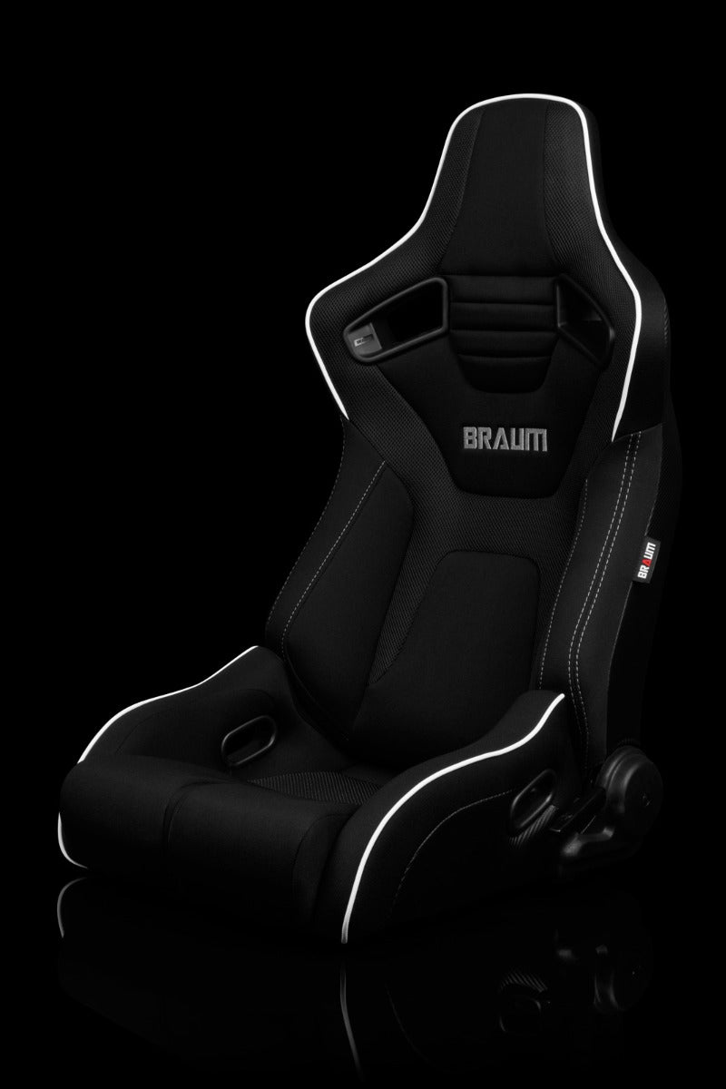 Braum - ELITE-R SERIES RACING SEATS ( BLACK CLOTH | WHITE PIPING ) – PAIR