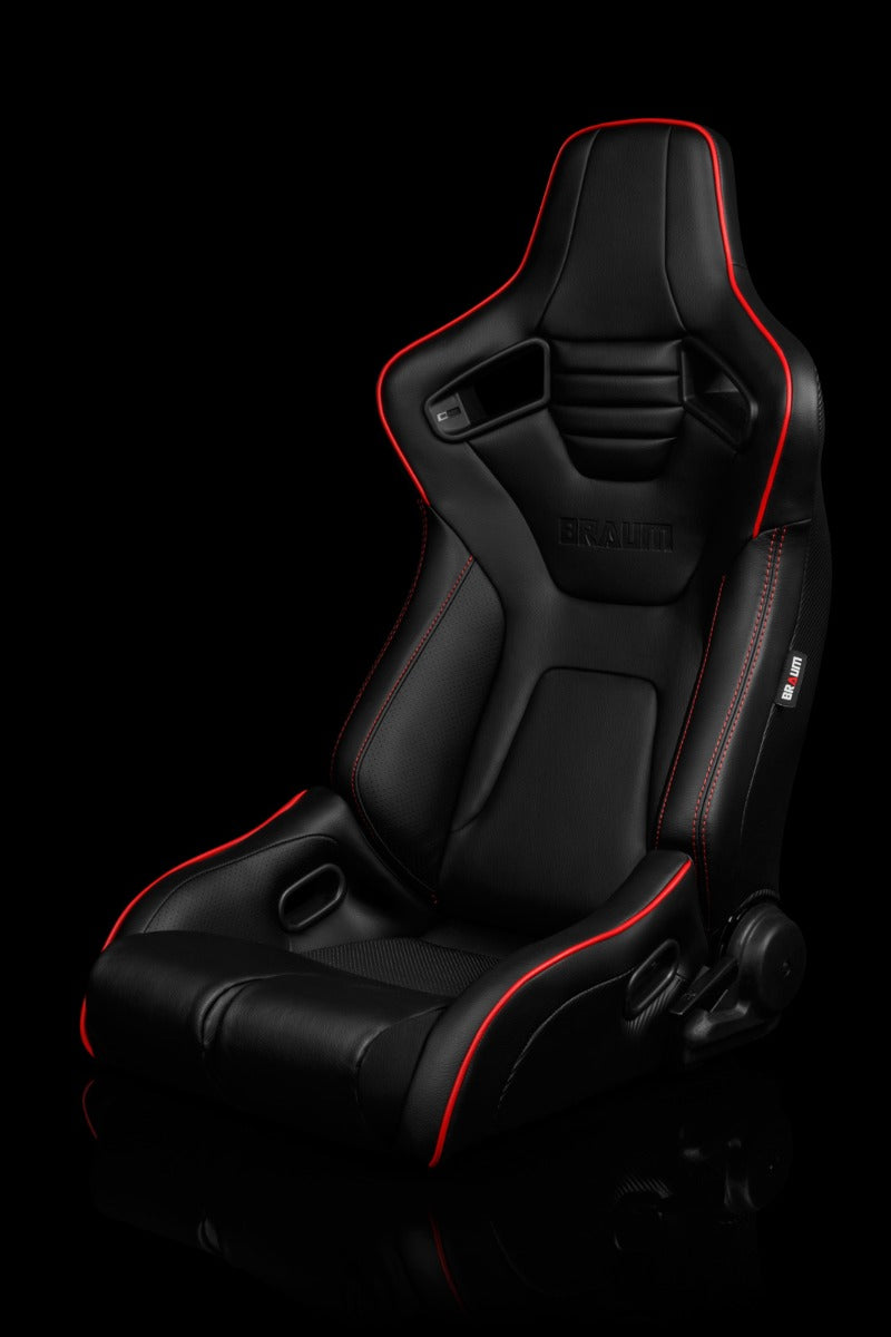 Braum - ELITE-R SERIES RACING SEATS ( BLACK LEATHERETTE | RED PIPING ) – PAIR