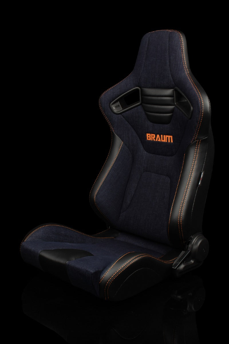 Braum - ELITE-X SERIES RACING SEATS (NAVY DENIM | ORANGE STITCHING) – PAIR