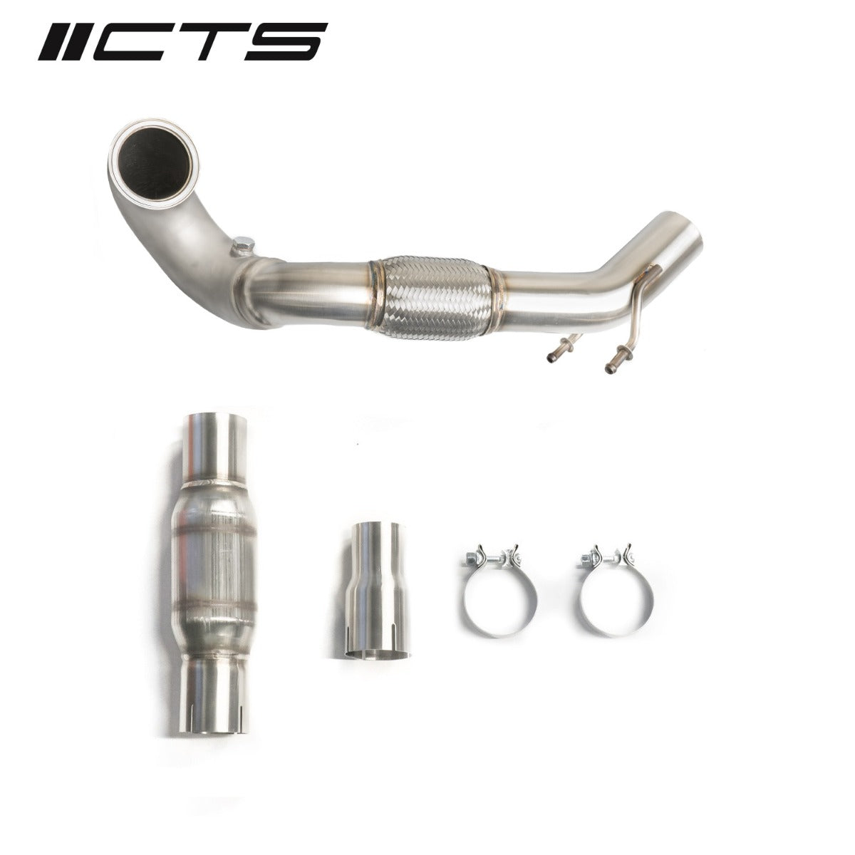 CTS TURBO MQB FWD EXHAUST DOWNPIPE WITH HIGH FLOW CAT (MK7-MK7.5 GOLF, GTI, GLI, A3 FWD)
