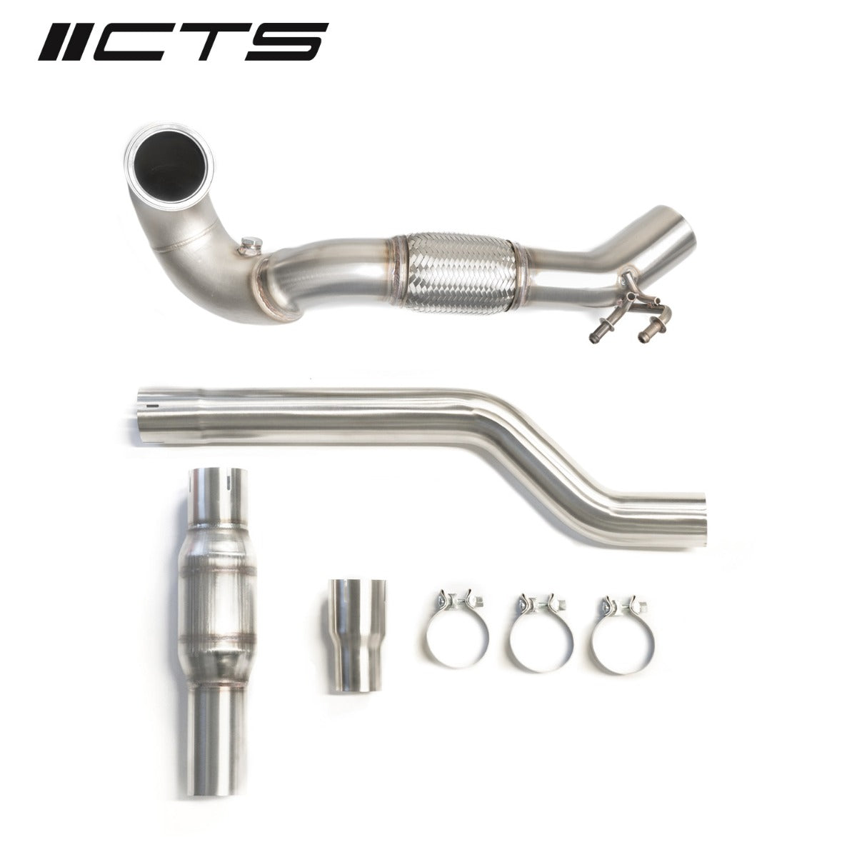 CTS TURBO MQB AWD EXHAUST DOWNPIPE WITH HIGH FLOW CAT (MK7-MK7.5 GOLF AWD, GOLF R, A3-S3-TT-TT-S QUATTRO)
