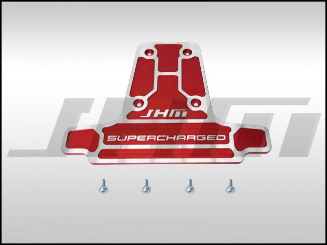 JHM Supercharger Plate - Replaces factory cover - Billet (JHM) RED MILLED for B8 S4-S5 Q5-SQ5 C6-C7 A6-A7 D4 A8 and 4L Q7 3.0T
